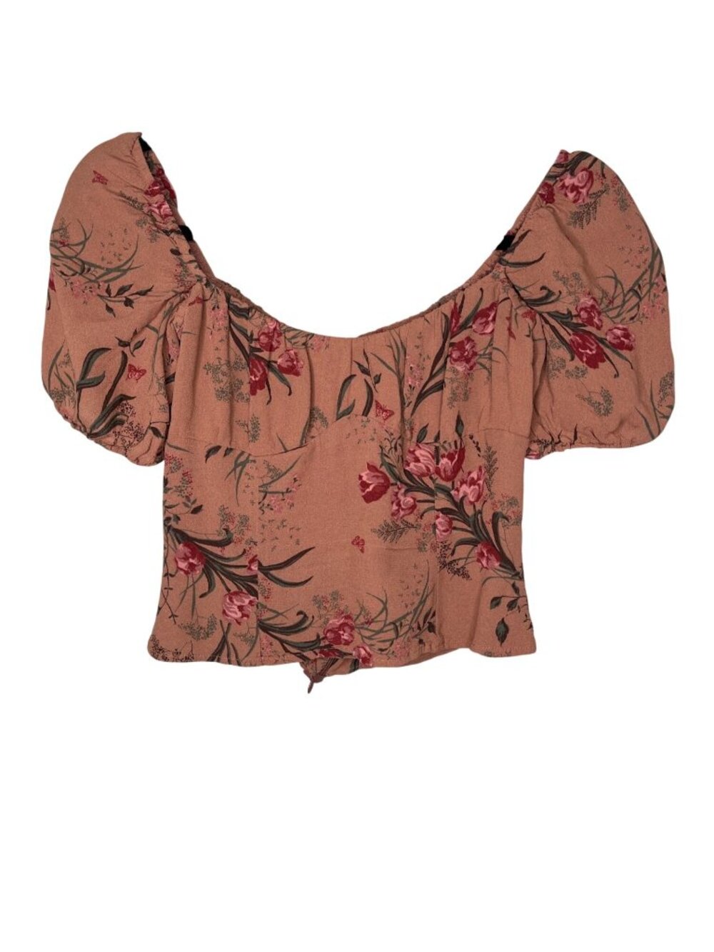 Reformation Floral Puff Sleeve Top Cropped Floral Pink Blouse Size 0